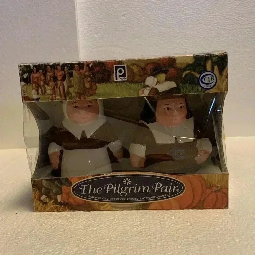 NOS Pilgrim Pair Animated Publix Salt & Pepper Shaker Set
